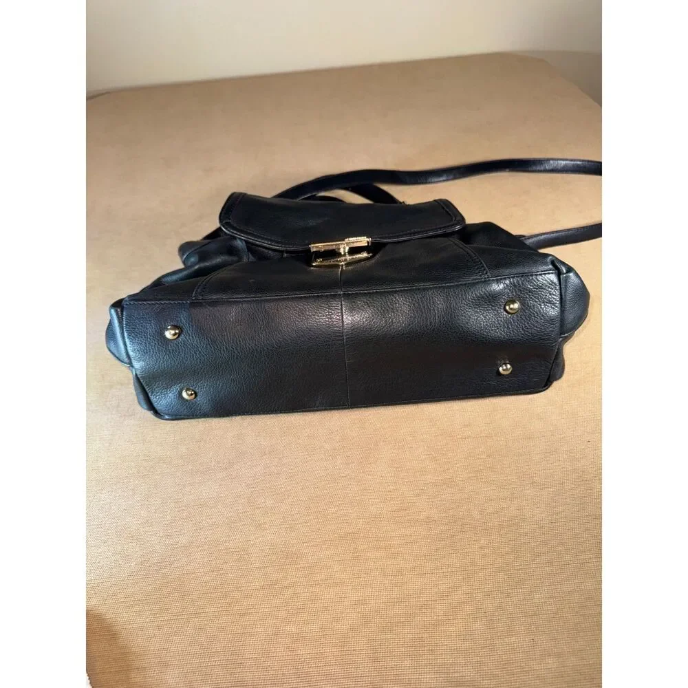 B Makowsky Black leather Bag with gold toned hardware.